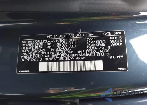 2018 Volvo Xc90 T6 Inscription from USA, damaged, VIN YV4A22PL6J1364345